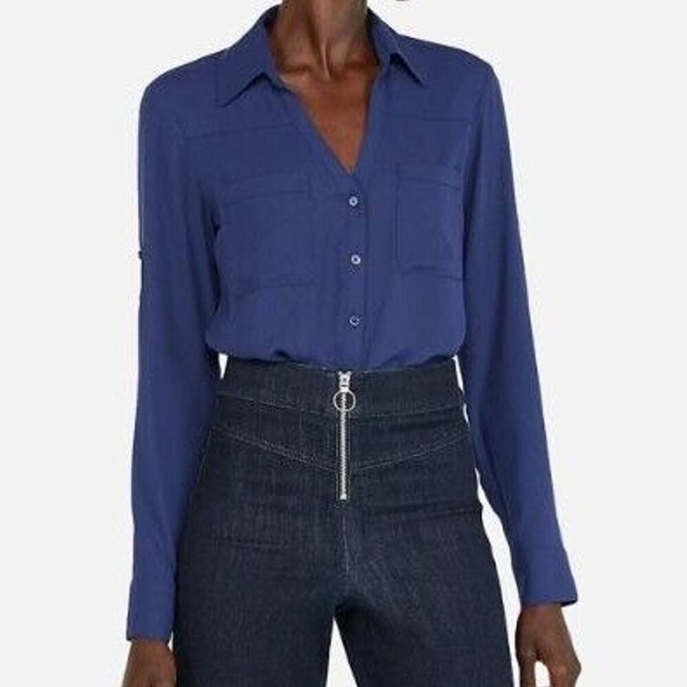 Express Womens Portofino Shirt Sz S Career Corp Office Siren Corporate Chic Navy